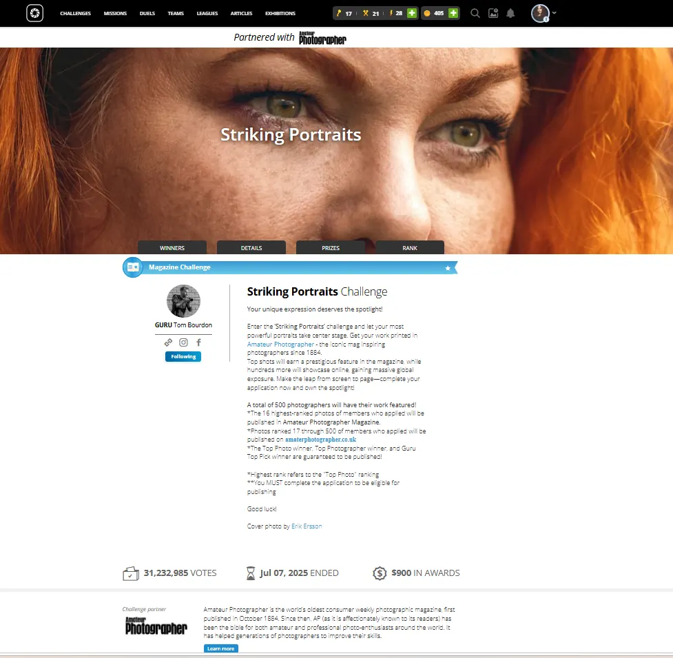 Amateur Photographer partnered Striking Portraits challenge page
