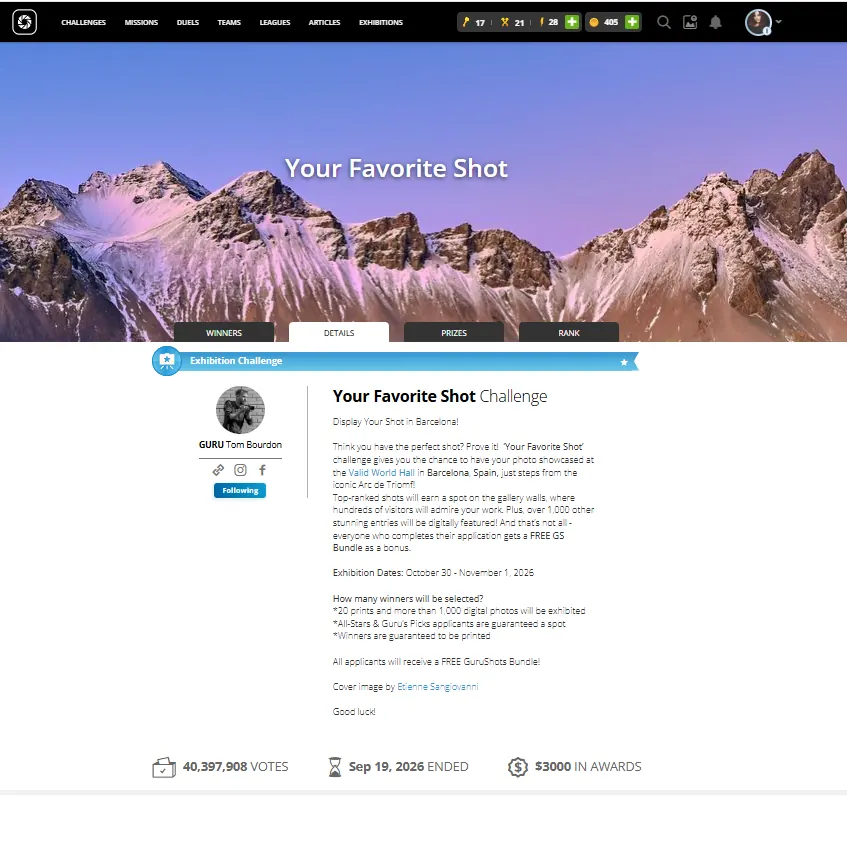 Your Favorite Shot exhibition challenge page for Barcelona