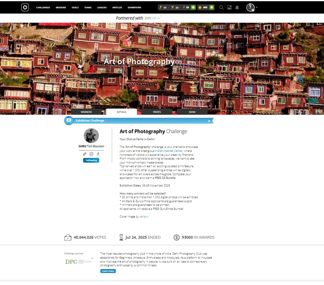 Art of Photography exhibition challenge page for Delhi