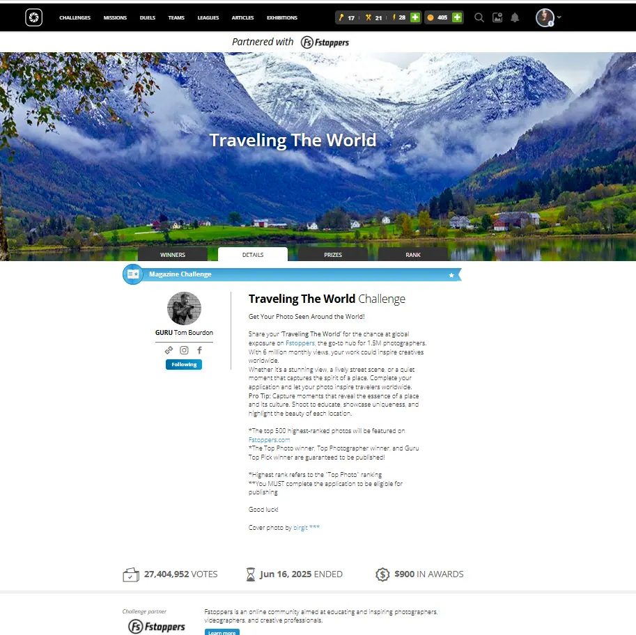 Fstoppers partnered Traveling The World challenge page