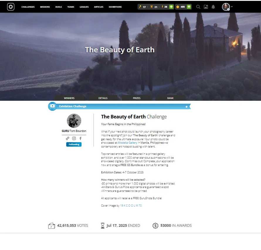 The Beauty of Earth exhibition challenge page for Manila