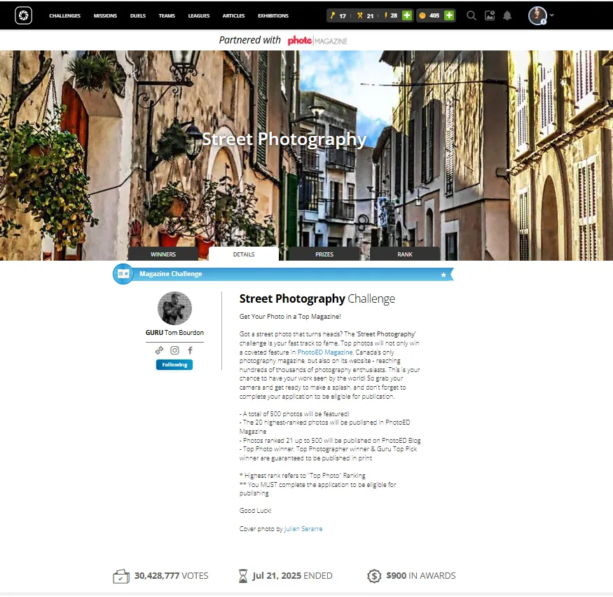 PhotoED Magazine partnered Street Photography challenge page