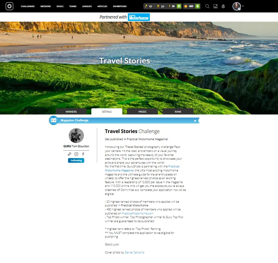Practical Motorhome partnered Travel Stories challenge page